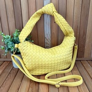 Butter Yellow Woven Shoulder Bag | Slouchy Hobo | Crossbody Strap